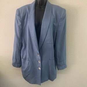 VTG Dana Buchman Blue Textured Silk Blazer Size 12 Jacket 1990s/80s Shoulder Pad